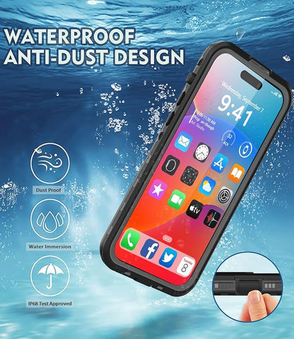Design for iPhone 14 Pro Max Waterproof Case, Full Body Shockproof Case Dust Proof Phone Case Cover with Screen Protector - Black