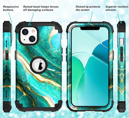 Hocase for iPhone 14 Plus Case, Heavy Duty Shockproof Protection Soft Silicone Rubber+Hard Plastic Bumpers Hybrid Protective Case for iPhone 14 Plus 6.7" 2022 - Emerald Green
