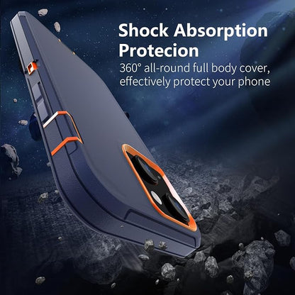 Sansunto for iPhone 16e Case, Protective Cover for 13, 14, 15, 16E 6.1", Heavy Duty Shockproof Drop Proof 3 in 1 Cover, Rugged Hybrid Durable Phone Cases for Men & Women (Indigo/Orange)