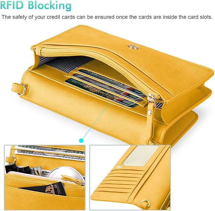 nuoku Women Small Crossbody Bag Cellphone Purse Wallet with RFID Card Slots 2 Straps Wristlet