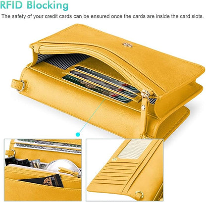 nuoku Women Small Crossbody Bag Cellphone Purse Wallet with RFID Card Slots 2 Straps Wristlet