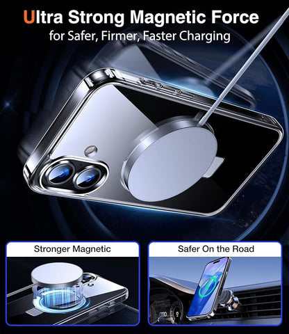 Chicfun 3-in-1 [Magnetic+Kickstand+Ring Holder] for iPhone 16 Case with Stand Ring Holder， Compatible with MagSafe, Military Shockproof Protective Kickstand Phone Case iPhone 16 Cover Clear