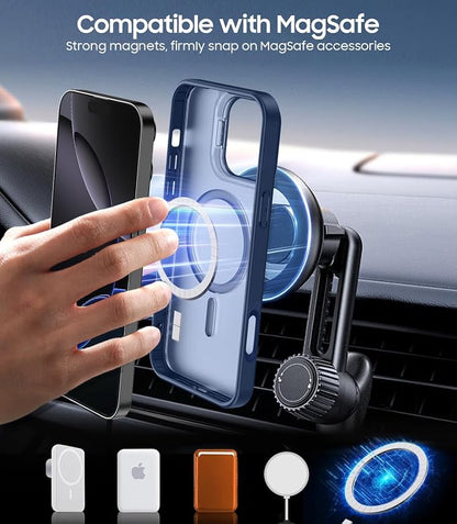 for iPhone 16 Pro Max Case, Compatible with MagSafe, Built-in Camera Ring Stand, with Individual Camera Cover, Translucent Matte Military-Grade Drop Protection Magnetic Case, Blue