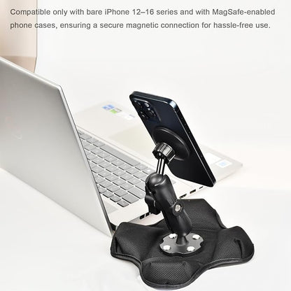 Magnetic Phone Holder for Desk&Car Dash,Aluminum Arm, Non-Slip Beanbag Base, 360° Rotation at 3 Points, Compatible with MagSafe iPhone 12-16 Series, Fits RAM B Size 1" Ball