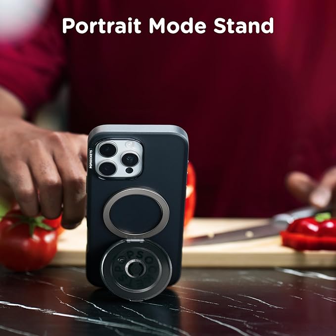 PopSockets Kick-Out Grip for MagSafe, Adjustable Kickstand for Portrait or Landscape, Magnetic Stand, Black - Black