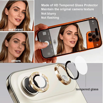 Compatible for iPhone Air Camera Lens Protector Bling, Cute Sparkle Glitter Camera Cover for Women, Individual Ring, Anti-Scratch 2 Pack Protectors for 17 Air (1 Rugular Use + 1 Extra), Light Gold