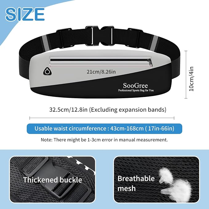 SooGree Slim Fanny Packs for Women Men,Waterproof Waist Pack with Reflective Strip Adjustable Strap,Running Belt for Sports Workout Cycling Hiking, Casual Hands-Free Wallets Phone Bag