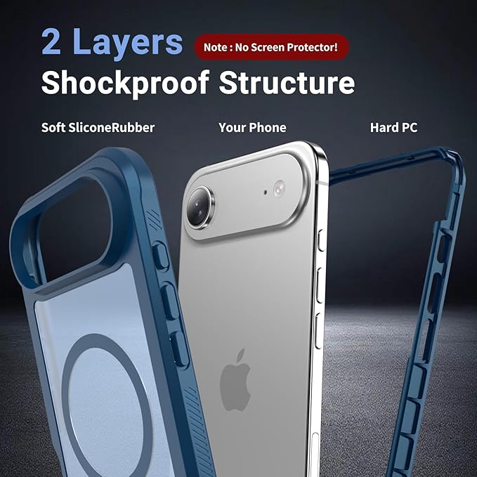 jaroco Magnetic for iPhone Air Case, [Compatible with MagSafe][Military Grade Drop Protection][Heavy Duty Protection][Non-Slip][Shockproof] 2-Layer Durable Bumper Phone Case 6.5''-Deep Blue