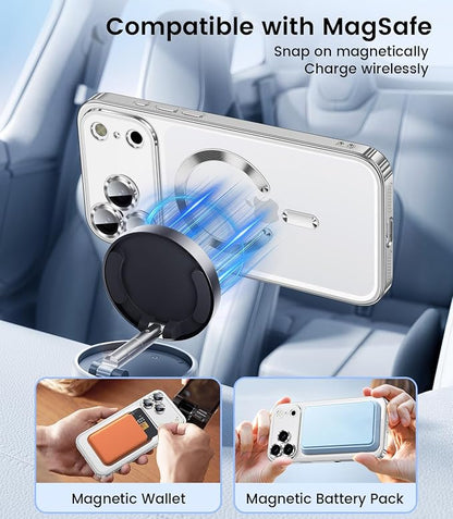 Slim Thin for iPhone 17 Pro Max Case Clear, Compatible with MagSafe, Built-in Camera Lens Protector, Non Yellowing Shockproof Protective Phone Case, Soft Electroplated Magnetic Cover, Sliver
