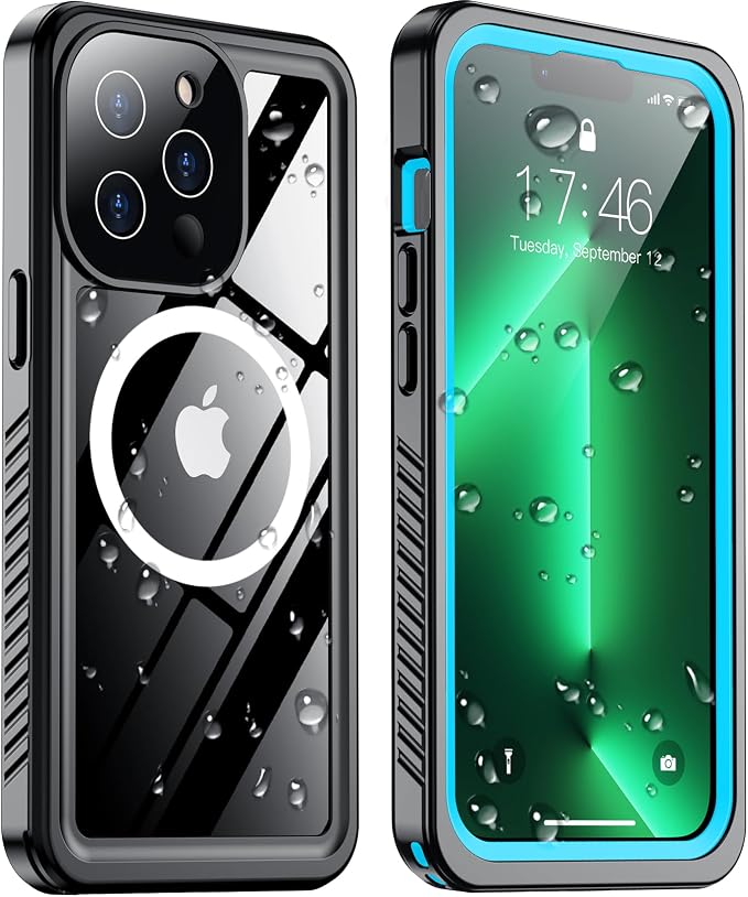 Temdan Magnetic for iPhone 13 Pro Case Waterproof,Built-in Screen Protector[IP68 Underwater][Upgrade Military Dropproof][Compatible with MagSafe] Full Body Shockproof for Phone Case 6.1''-Blue