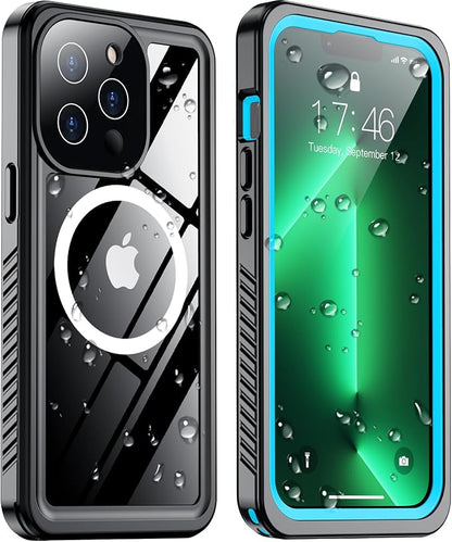 Temdan Magnetic for iPhone 13 Pro Case Waterproof,Built-in Screen Protector[IP68 Underwater][Upgrade Military Dropproof][Compatible with MagSafe] Full Body Shockproof for Phone Case 6.1''-Blue