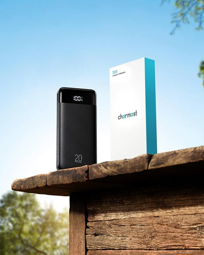 charmast 20000mAh Portable Charger with Built in Cables, 22.5W Travel Power Bank Fast Charging, USB C Cell Phone Battery Pack for iPhone 16/15/14/13/12/11 Series, iPad, Samsung, Android, Tablet