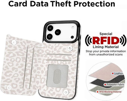 uCOLOR for iPhone 17 Pro Max Wallet Case with Card Holder PU Leather RFID Blocking Design iPhone 17 Pro Max flip case for Women Men Magnetic Clasp Kickstand Design 6.9 inch (Beige Leopard)