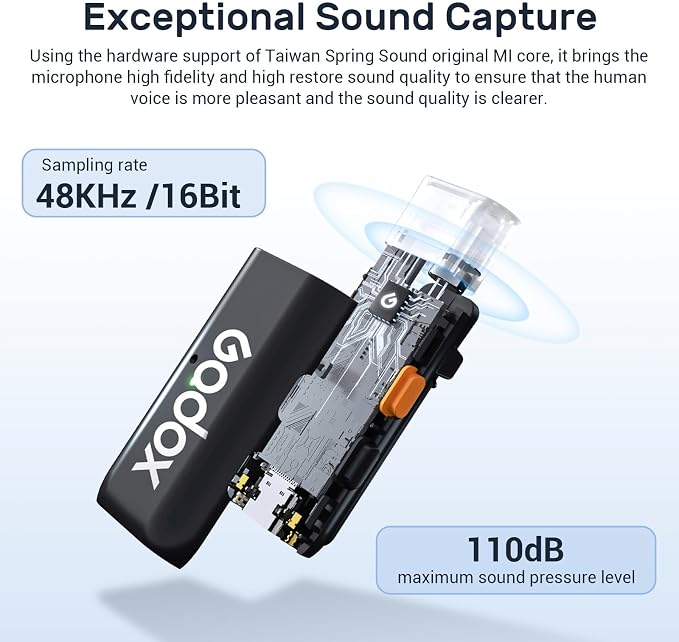 GODOX WES1 Kit1 Wireless Microphone for iPhone iPad, 2.4GHz Wireless MFi Certified Lavalier Mic, Plug and Play, Noise Cancelling,656ft, 7g Lightweight for Vlogs/Interviews/Live(1TX + 1RX(Lightning))