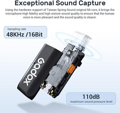 GODOX WES1 Kit1 Wireless Microphone for iPhone iPad, 2.4GHz Wireless MFi Certified Lavalier Mic, Plug and Play, Noise Cancelling,656ft, 7g Lightweight for Vlogs/Interviews/Live(1TX + 1RX(Lightning))