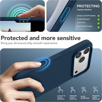 GONEZ Magnetic for iPhone 17 Pro Case, Compatible with MagSafe, [Screen Protector + Camera Lens Protector], Liquid Silicone Anti-Scratch Shockproof Protective Phone Case 6.3 inch, Dark Blue