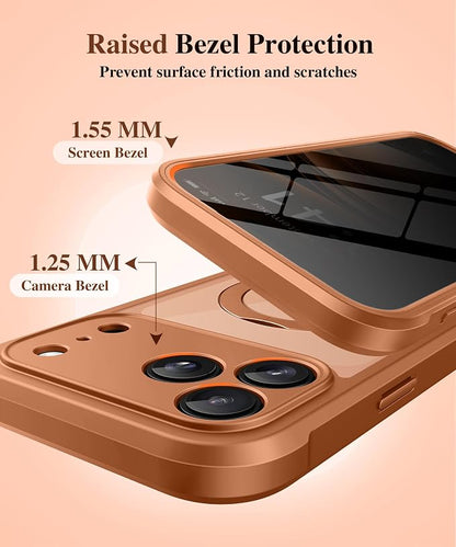 BERFY for iPhone 17 Pro Max Case, Compatible with MagSafe, Built in Privacy Screen Protector, Shockproof Full Body Phone Case for 17 Pro Max with Magnetic Stand, Clear Orange