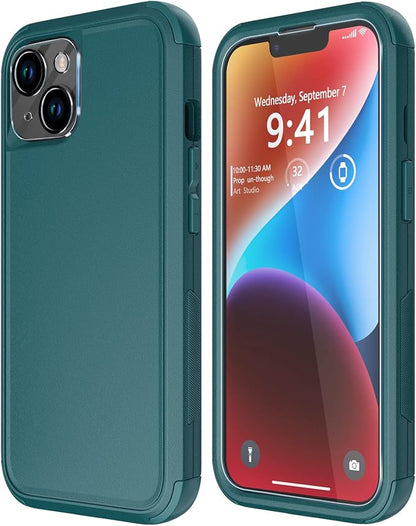 Diverbox for iPhone 14 Case [Shockproof] [Dropproof] [Tempered Glass Screen + Camera Lens Protector],Heavy Duty Protection Phone Case Cover for Apple iPhone 14 (Dark Green)