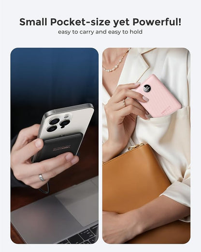 Portable Charger 10000mAh, Ultra Slim Power Bank Fast Charging with Attached USB C Cable, Travel Essential Phone Power Bank Battery Pack for iPhone 17/16/15/14 Samsung S25 Google etc