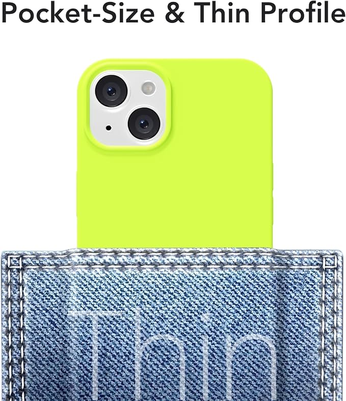 for iPhone 14/ iPhone 13 Case Silicone Compatible with Magsafe Case, Ultra Slim Thin Magnetic Phone Cases Mag Safe, Cute Soft Rubber Gel TPU Matte Wireless Charging Cover for Women, Neon Green