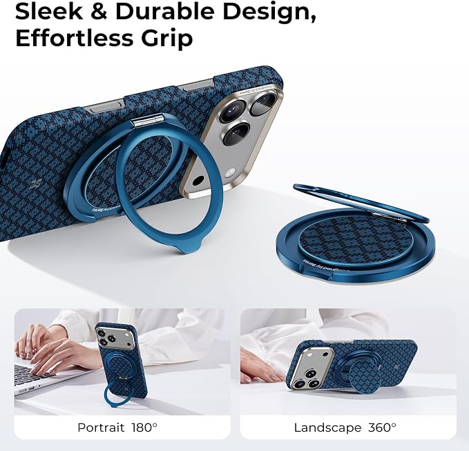 BENKS ArmorPop Magnetic Phone Grip & Stand for MagSafe, 360° Rotation Adjustable Phone Ring Holder for iPhone 17/16/15/14/13/12 Series, Durable Kevlar Design