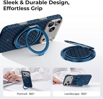 BENKS ArmorPop Magnetic Phone Grip & Stand for MagSafe, 360° Rotation Adjustable Phone Ring Holder for iPhone 17/16/15/14/13/12 Series, Durable Kevlar Design
