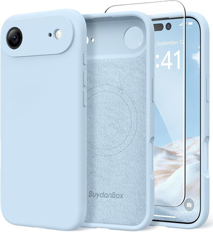 Magnetic for iPhone Air Case, Compatible with MagSafe, [Full Camera Protection][Screen Protector] Silicone Shockproof Protective Phone Case for iPhone 17 Air 6.5", Light Blue