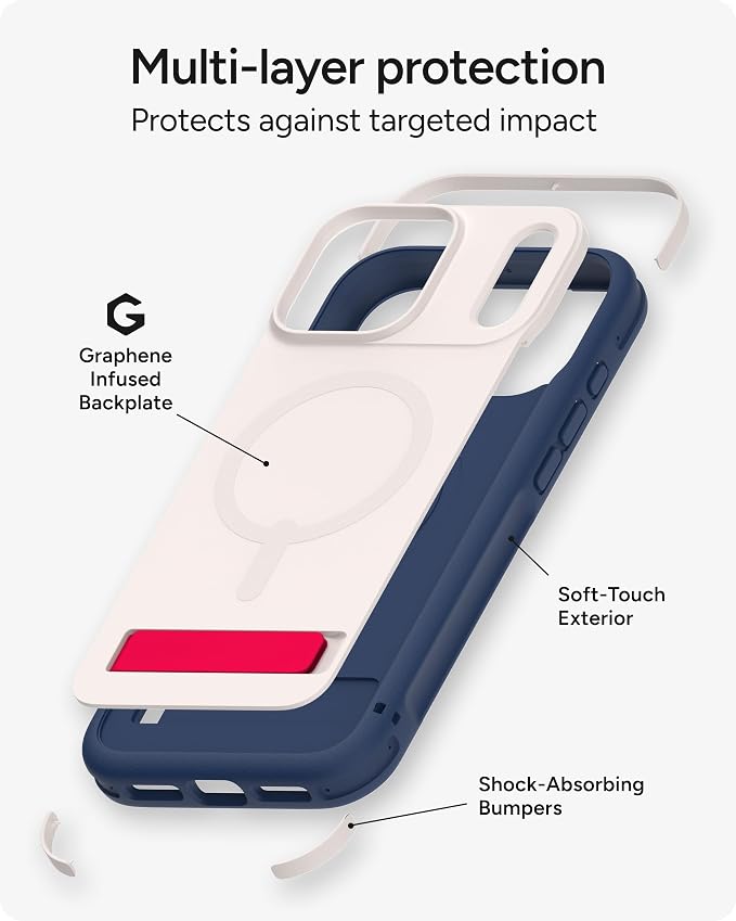 ZAGG Sedona Snap Case with Kickstand for iPhone 17 Pro Max - Red Light & Blue, Drop Protection (13ft/4m), Multi-Layer Protection, with Camera Button, MagSafe Phone Case with Impact-Absorbing Bumpers