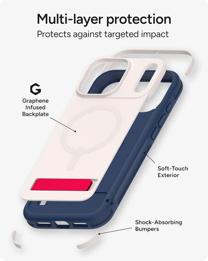 ZAGG Sedona Snap Case with Kickstand for iPhone 17 Pro Max - Red Light & Blue, Drop Protection (13ft/4m), Multi-Layer Protection, with Camera Button, MagSafe Phone Case with Impact-Absorbing Bumpers