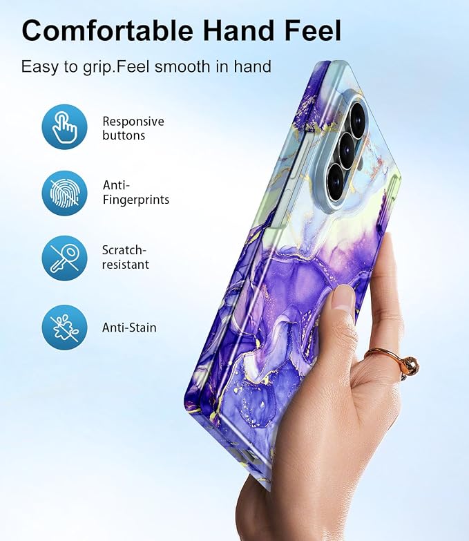 Btscase for Samsung Galaxy Z Fold 7 Case,Built in Front Screen Protector,Gold Glitter Marble Pattern Hard PC Slim Shockproof Full Body Drop Protective Case for Galaxy Z Fold 7 5G, Cobalt Violet