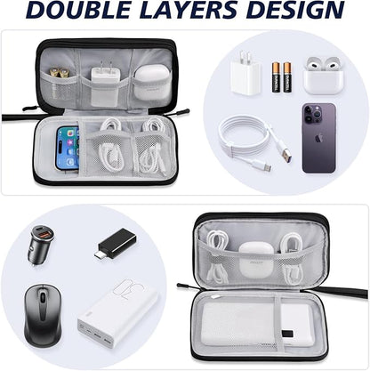 Electronics Organizer Travel Case, Travel Accessories Essentials for Men Women, Cord Organizer Travel Tech Pouch, Waterproof Double Layers Storage Bag for Cable, Charger, Phone, Earphone, Black