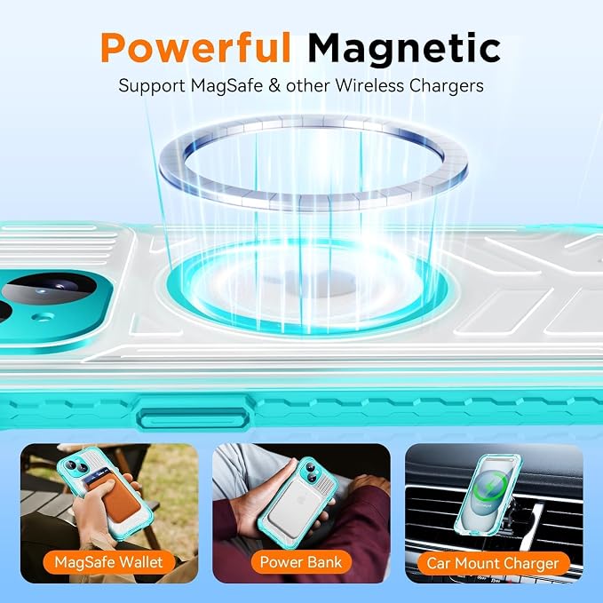 WIFORT for iPhone 15 Waterproof Case, [IP68 Underwater Dustproof][Built-in Screen][15FT Military Shockproof], 360 Full Body Sealed Protection Cover Magnetic Frosted Phone Case, 6.1" Teal