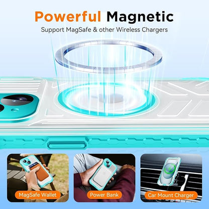WIFORT for iPhone 15 Waterproof Case, [IP68 Underwater Dustproof][Built-in Screen][15FT Military Shockproof], 360 Full Body Sealed Protection Cover Magnetic Frosted Phone Case, 6.1" Teal