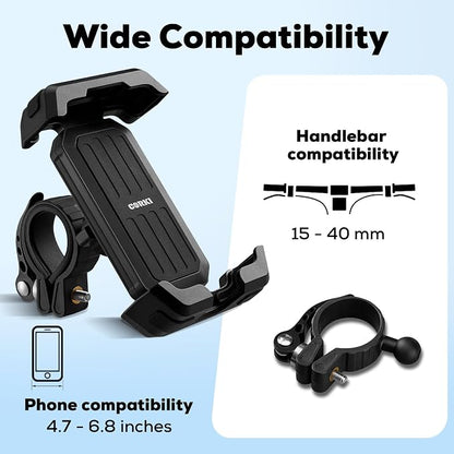 corki Bike Phone Holder Universal Motorcycle Phone Mount with 360° Rotatable Locking Mechanism & Heavy-Duty Handlebar Cradle for Bicycle Ebike Scooter, Fits iPhone & Smartphones