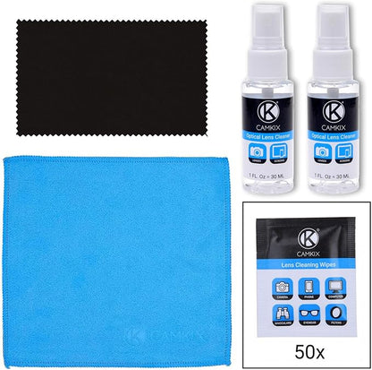 Lens and Screen Cleaning Kit - 2 Spray Bottles, 2 Microfiber Cloths (Size L + S), 50 Individually Wrapped Wet Tissues - for Eyeglasses, Sunglasses, Camera Lenses, Phone/Tablet Screens, etc.