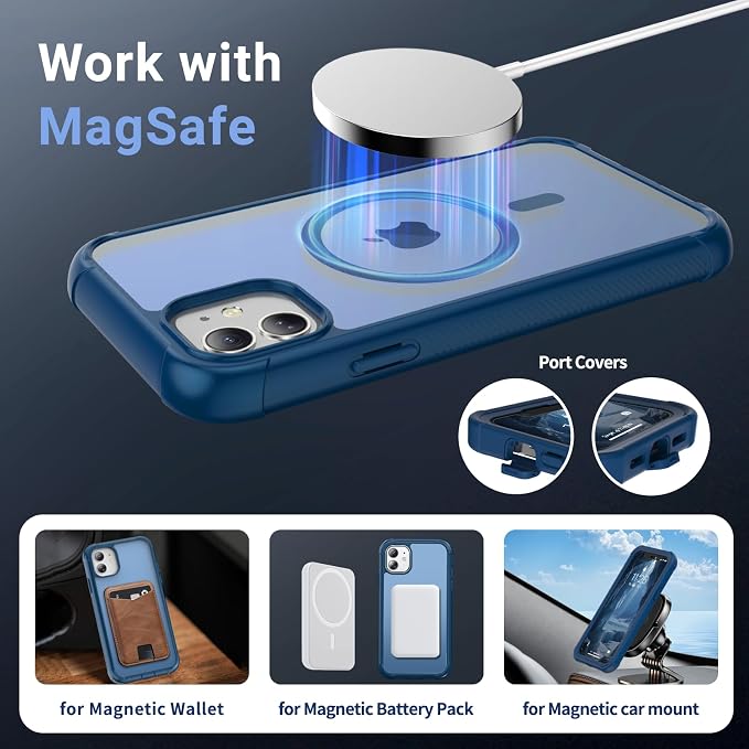 jaroco Magnetic for iPhone 11 Case, [Compatible with MagSafe][Military Grade Drop Protection][Heavy Duty Protection][Non-Slip][Shockproof] 2-Layer Durable Bumper Phone Case 6.1''-Deep Blue