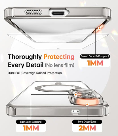 Meifigno Designed for Samsung Galaxy S25 Edge Case, [Compatible with MagSafe] [2X Screen Protectors] [Glitter Card & Wrist Strap] Surround Raised Lens Protection Slim Case for S25 Edge 6.7", Silver
