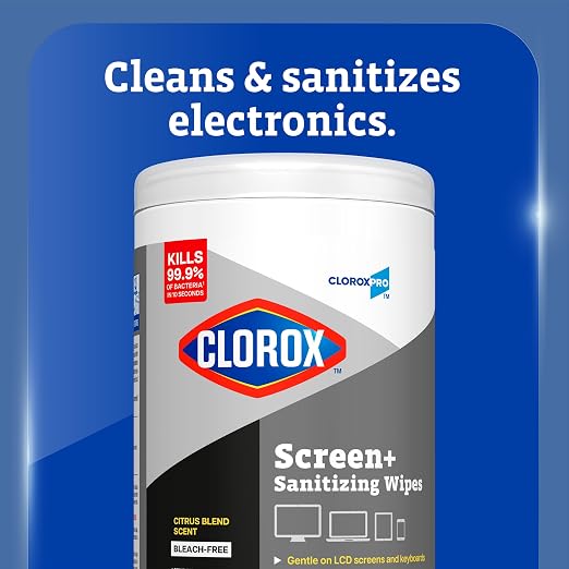 CloroxPro Clorox Screen+ Sanitizing Wipes, Bleach Free Cleaning Wipes, Citrus Blend Scent, 75 Count, Pack of 6