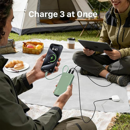 JUOVI 25W Portable Charger 10000mah Power Bank Built-in USB-C Cable | Battery Pack with LED Display, Portable Phone Charger for iPhone 17 16 15 14 Samsung S24 S23 iPad Tablets