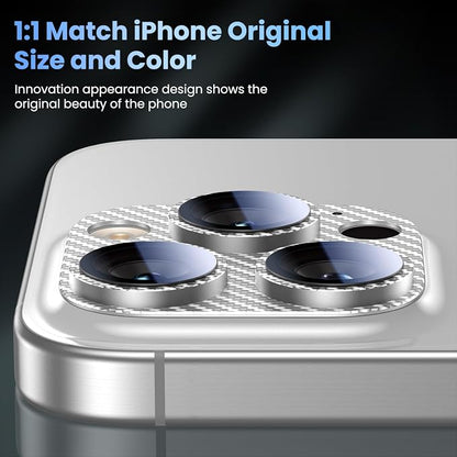 Uyiton for iPhone-16-Pro-Max/16-Pro/iPhone-14-Pro-Max/14-Pro Camera Lens-Protector: [Kevlar Weave Design][Strong Adsorption][Ultra-Thin] Metal Tempered Glass Rear Camera Screen Cover - Kevlar Silver
