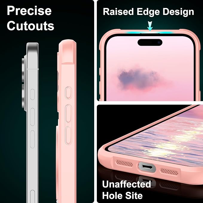 360° Magnetic Swivel Ring for iPhone 16 case, Built-in Metal Stand and Ring Holder, Magsafe Compatible, Military Grade Protection, Shock and Vibration Resistant - Pink