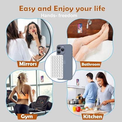 Double Sided Silicone Suction Phone Holder Mount, Silicon Accessory for iPhone and Android, Hands-Free Mirror Shower Phone Holder, TikTok Videos and Selfies (Pink+White)