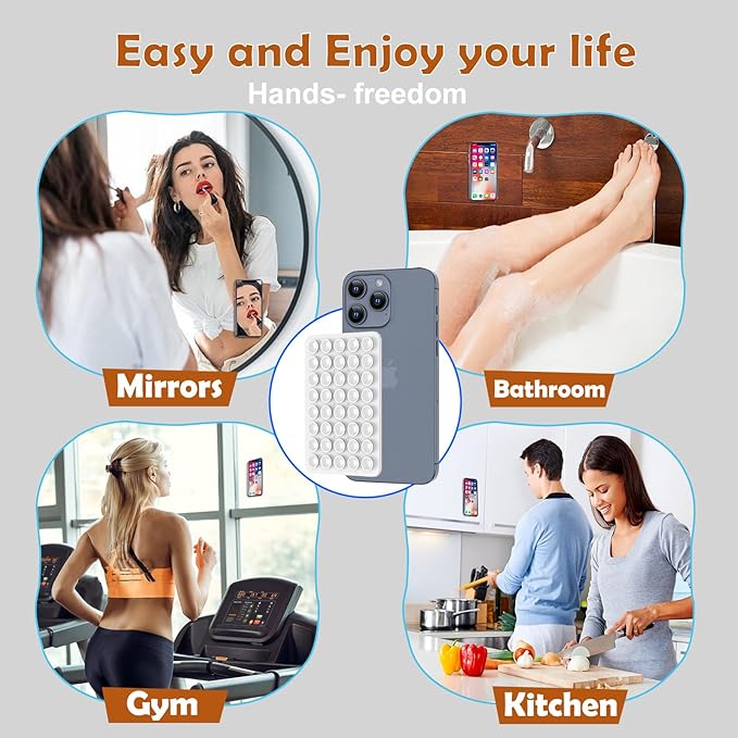 Double Sided Silicone Suction Phone Holder Mount, Silicon Accessory for iPhone and Android, Hands-Free Mirror Shower Phone Holder, TikTok Videos and Selfies (Combo A)