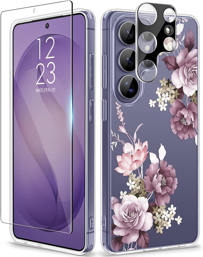 GVIEWIN for Samsung Galaxy S26 Ultra Case, Clear Floral Slim Shockproof Protective Women Phone Case, Non-Yellowing, with Screen Protector & Camera Lens Protector for S26 Ultra 6.9", Cherry Blossoms