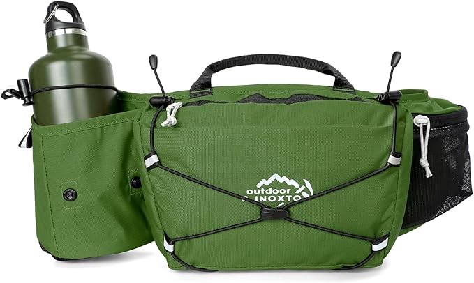 INOXTO Slim Running Belt Fanny Pack for Women and Men Sports Waist Bag Pack for Running Walking Cycling Hiking Reflective Running Pouch Belt for All Phones(Army green)