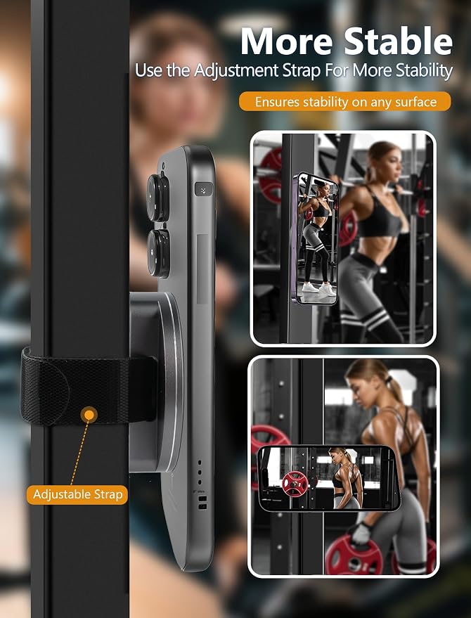 Aluminum Alloy Magnetic Phone Holder for Gym with N52 Magnets, Gym Accessories Compatible with MagSafe iPhone 17 Pro Max Plus 16 15 14 13 12, Home Gym Accessories, Gym Gifts for Men