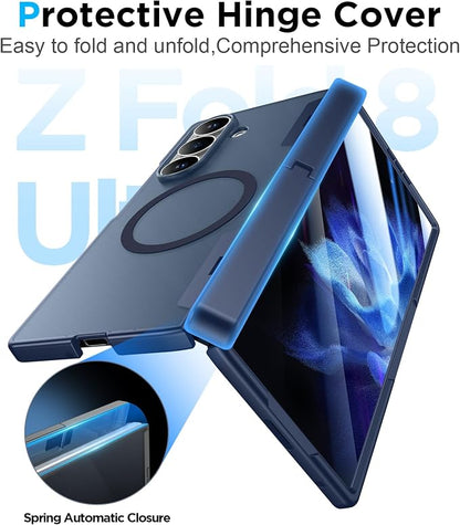 for Samsung Galaxy Z Fold 8 Ultra Case,[Compatible with MagSafe][Built-in HD Screen Protector & Kickstand][Hinge Protection] Translucent Matte Shockproof Phone Case for Z Fold 8 Ultra,Blue