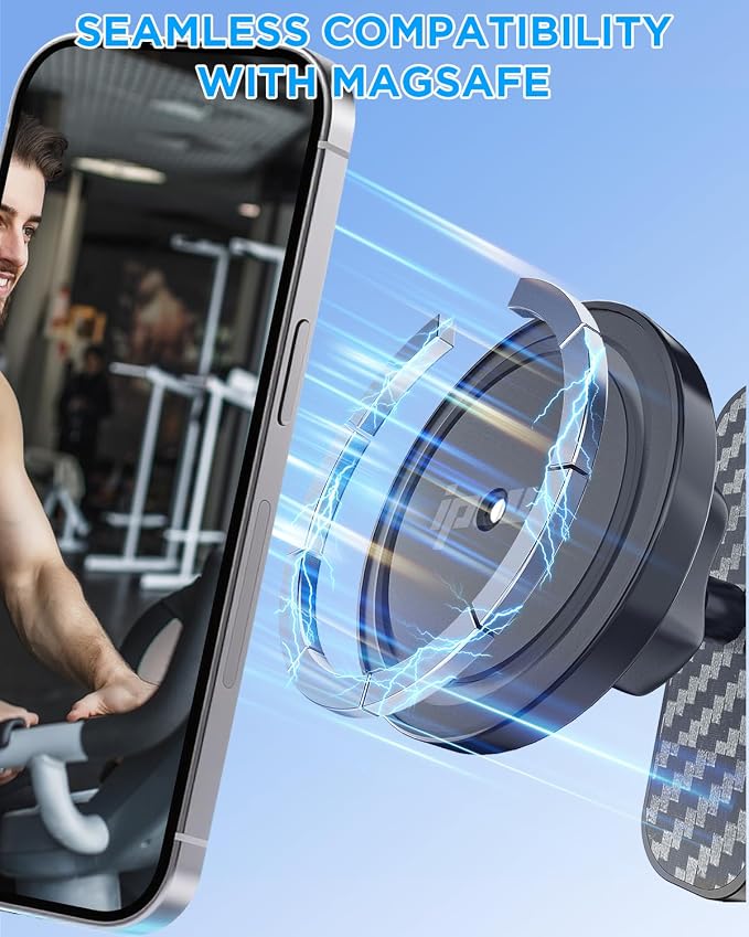 IPOW Magnetic Phone Holder for Gym with Dual Magnetic Mount, Alloy Base & 360° Ball Joint, Compatible with MagSafe iPhone 12-16 Series, Strong Grip on Metal Surfaces