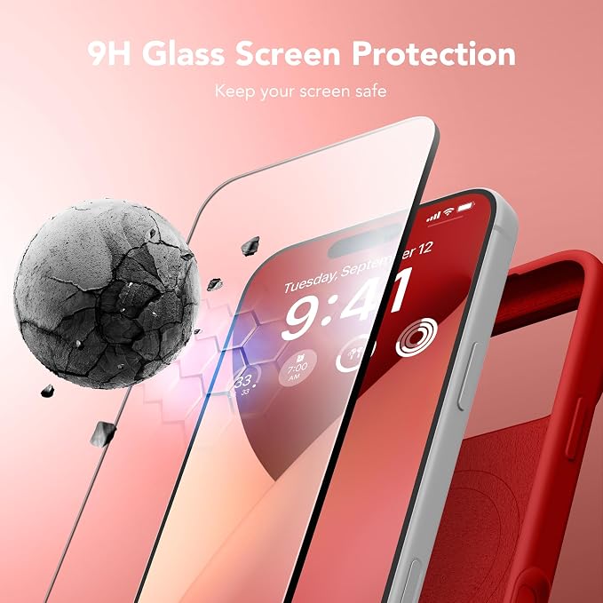 GONEZ Magnetic for iPhone 17 Pro Case, Compatible with MagSafe, [Screen Protector + Camera Lens Protector], Liquid Silicone Anti-Scratch Shockproof Protective Phone Case 6.3 inch, Red