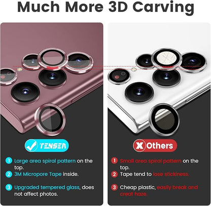 Tensea [3+2PCS for Samsung Galaxy S22 Ultra Camera Lens Protector, 9H Tempered Glass Camera Cover Screen Protector Metal Individual Ring, S22 Ultra 5G 2022 [Installation Tray][Removal tool]-Burgundy